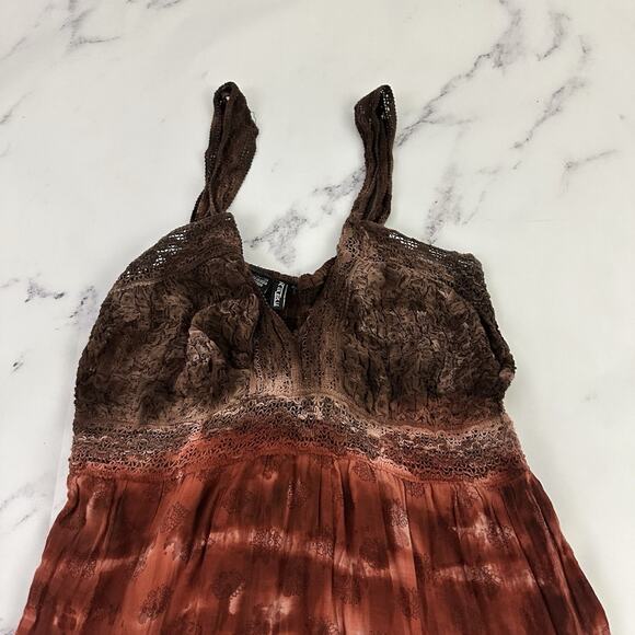 Kaaku Womens Vintage 90s Boho Festival Midi Dress Size M Purple Brown Tie Dye - Picture 2 of 10